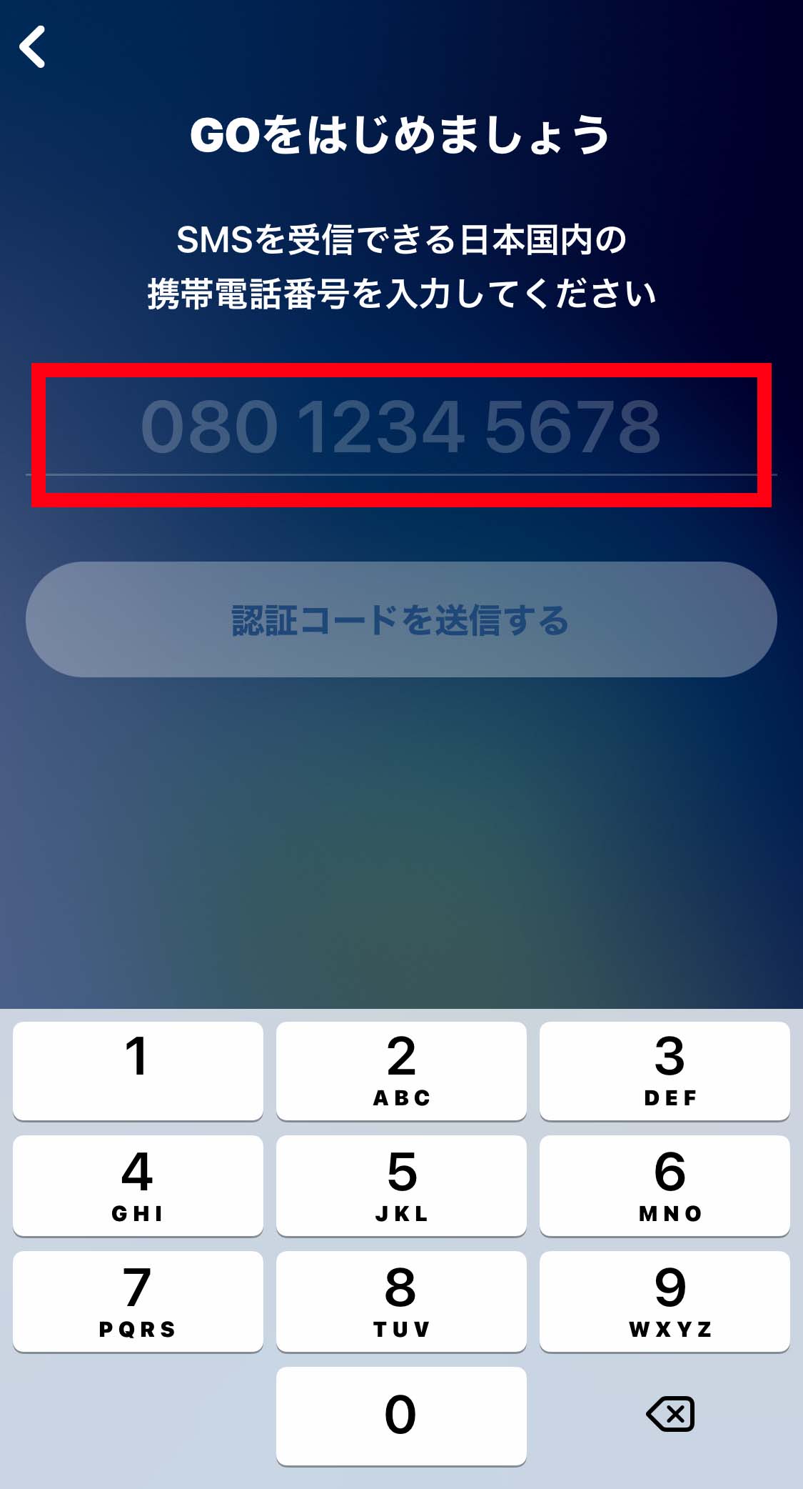 go電話番号を入力