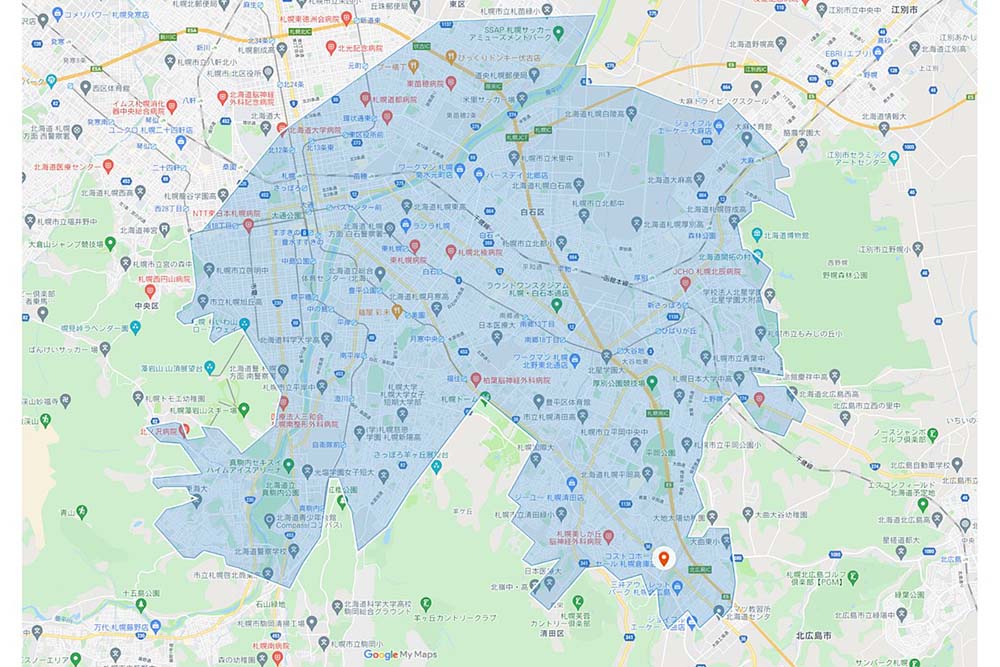 コストコ札幌倉庫店の配達エリア