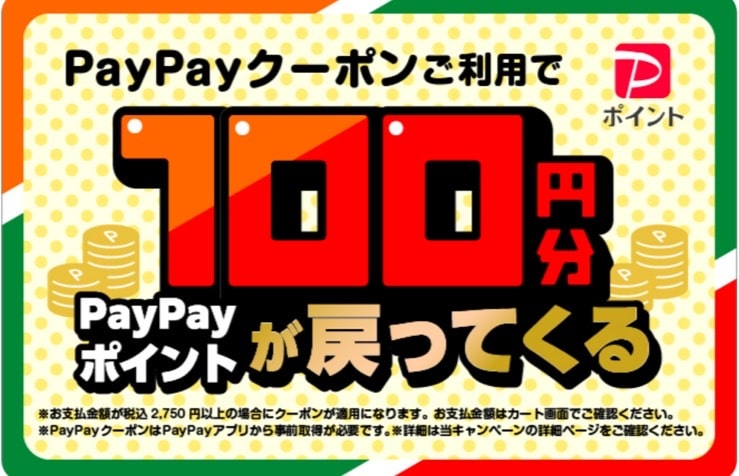 PayPayクーポンの利用で100円分キャッシュバック