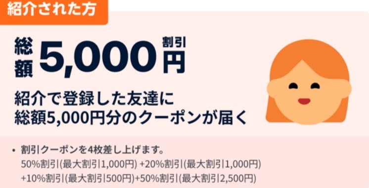 友達紹介クーポン総額5,000円引き